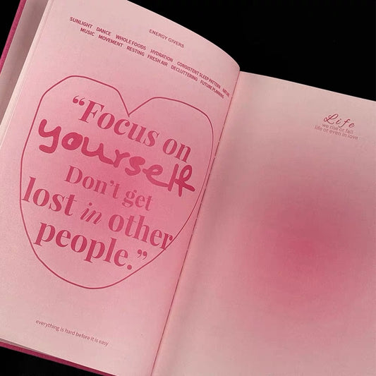 Focus pink. Pink Vintage 8-Grid Fabric Journal – Aesthetic Daily Planner & Notebook