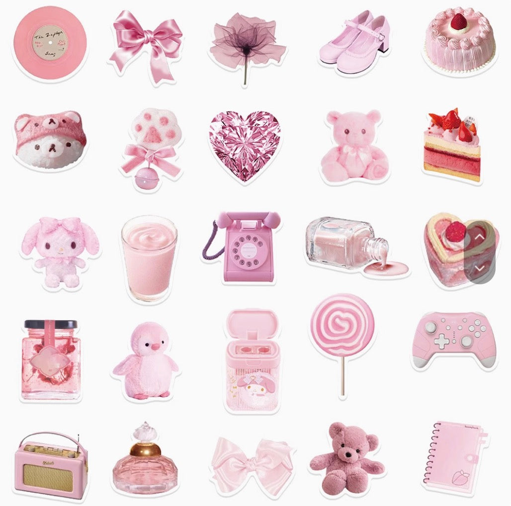 50PCS Pink Stickers | Waterproof DIY Decorative Stickers for Luggage, Laptop, Journal, Phone Case & iPad
