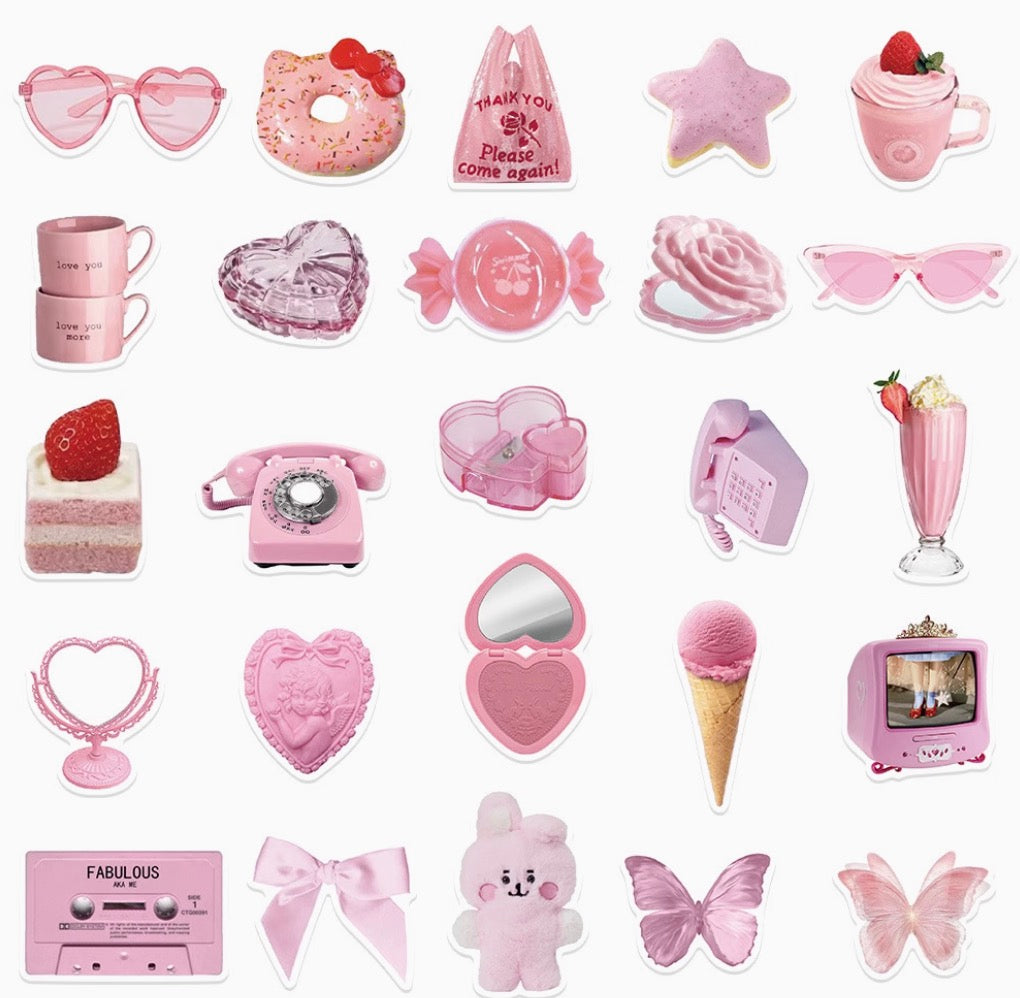 50PCS Pink Stickers | Waterproof DIY Decorative Stickers for Luggage, Laptop, Journal, Phone Case & iPad
