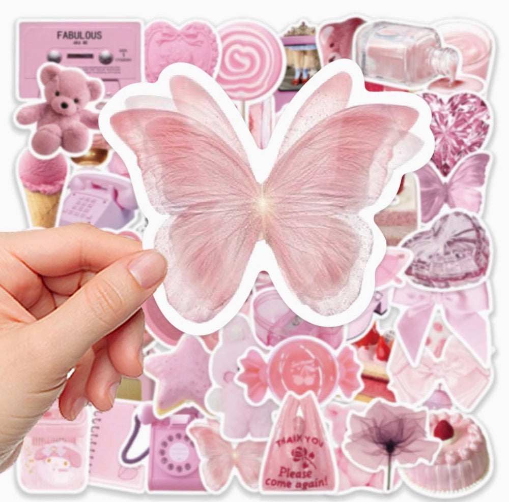 50PCS Pink Stickers | Waterproof DIY Decorative Stickers for Luggage, Laptop, Journal, Phone Case & iPad