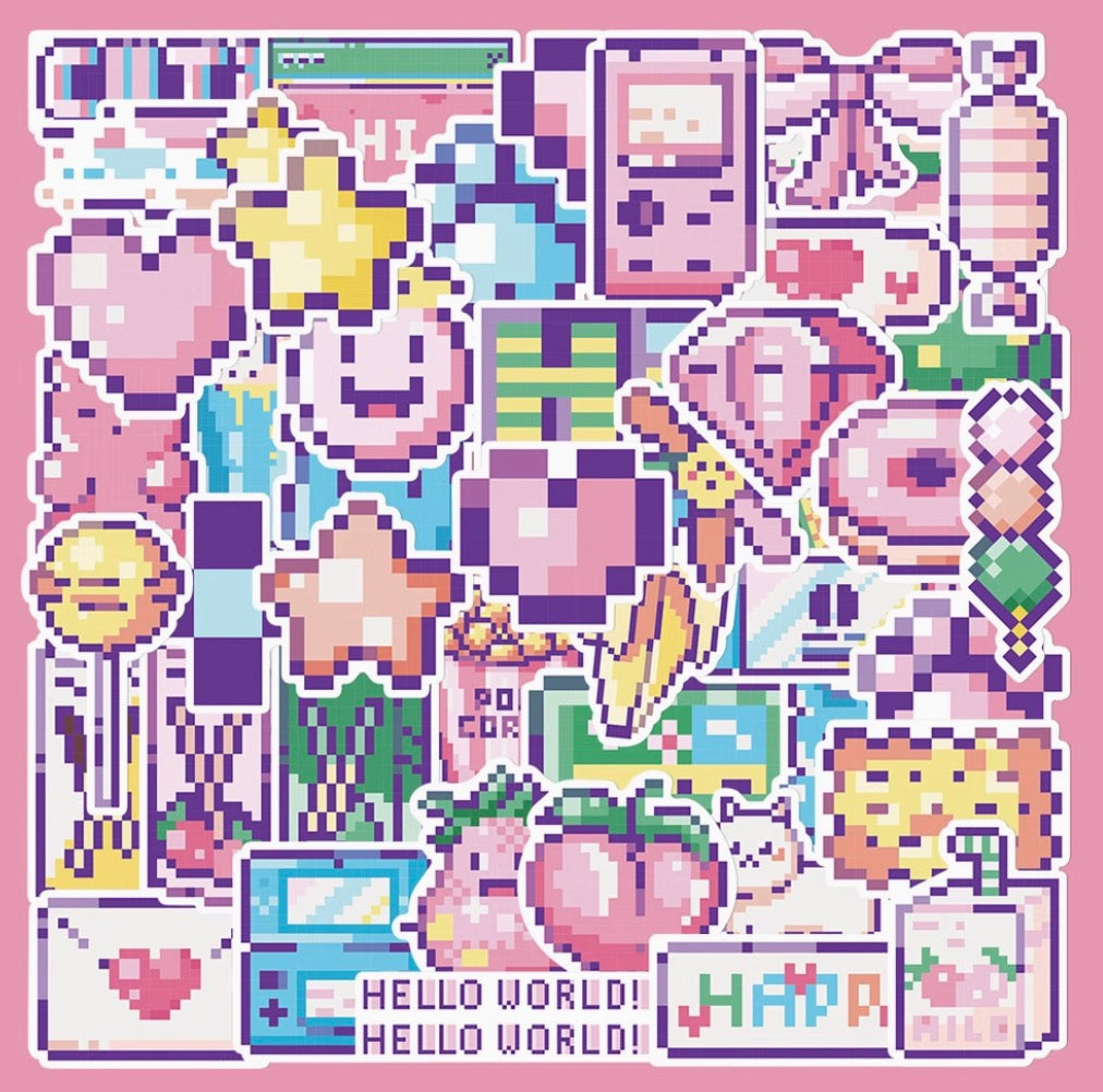 45PCS Pixel INS-Style Cartoon Stickers | Waterproof DIY Decorative Stickers for Phone Case, Water Bottle, Journal, iPad & More