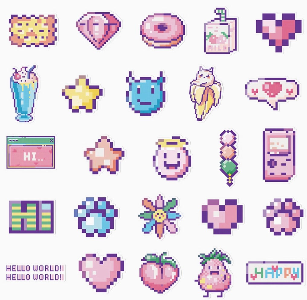 45PCS Pixel INS-Style Cartoon Stickers | Waterproof DIY Decorative Stickers for Phone Case, Water Bottle, Journal, iPad & More