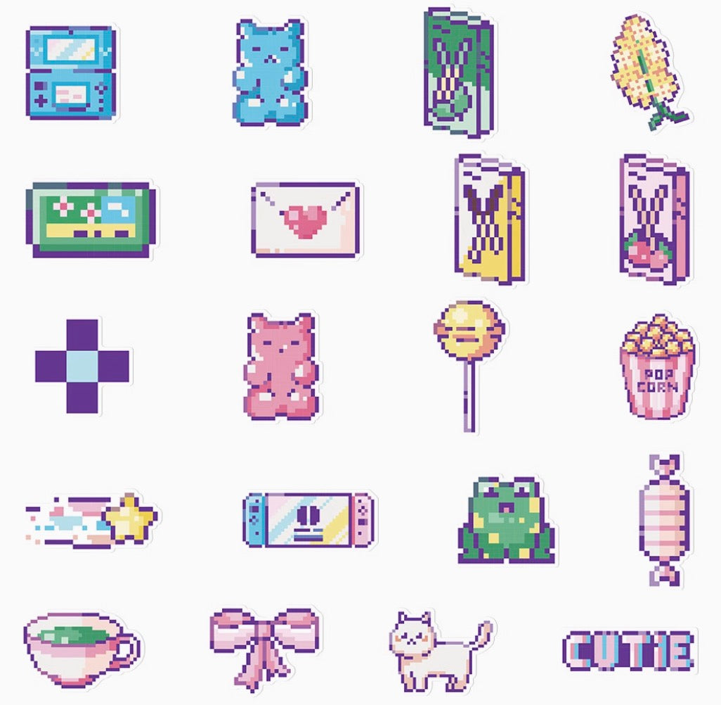 45PCS Pixel INS-Style Cartoon Stickers | Waterproof DIY Decorative Stickers for Phone Case, Water Bottle, Journal, iPad & More