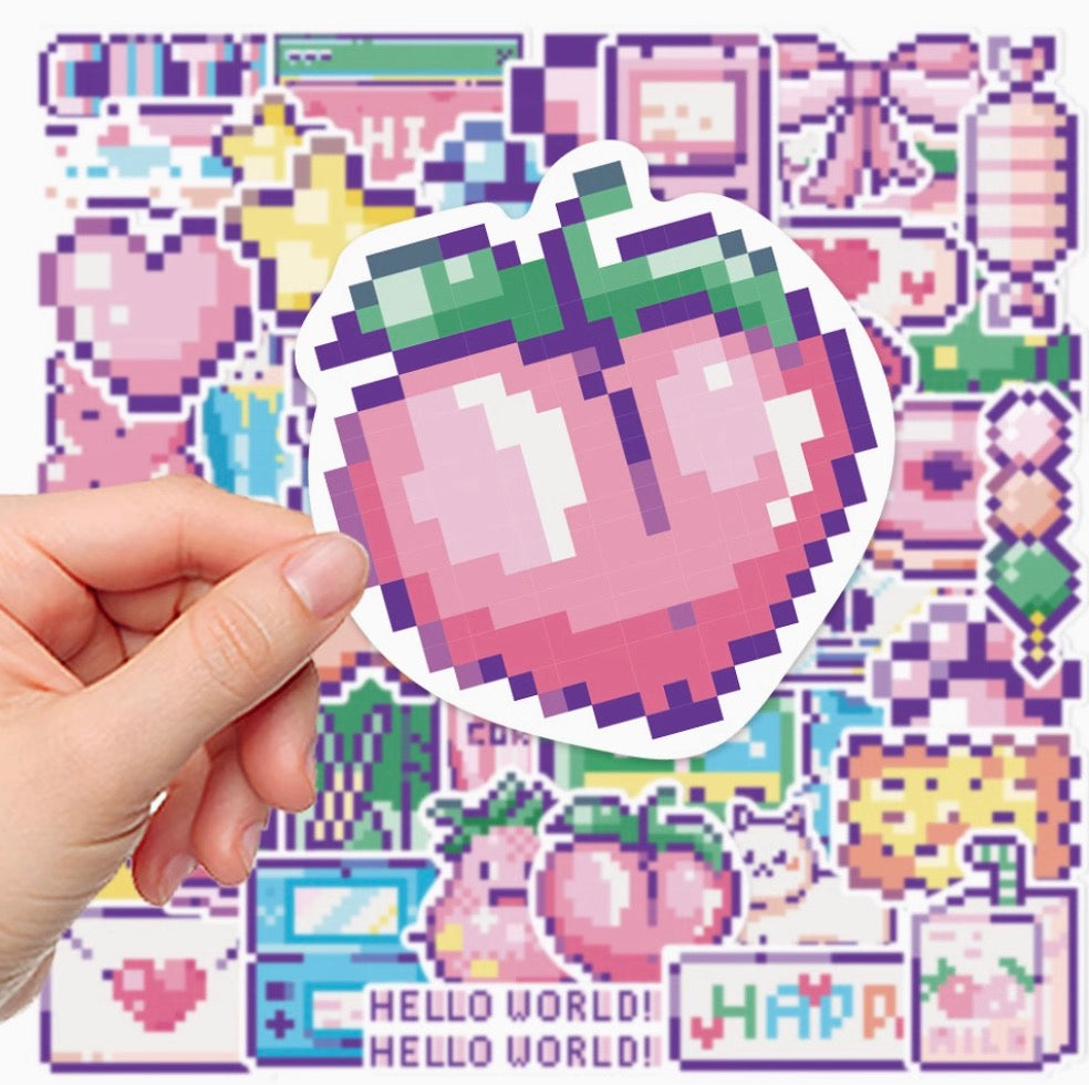 45PCS Pixel INS-Style Cartoon Stickers | Waterproof DIY Decorative Stickers for Phone Case, Water Bottle, Journal, iPad & More