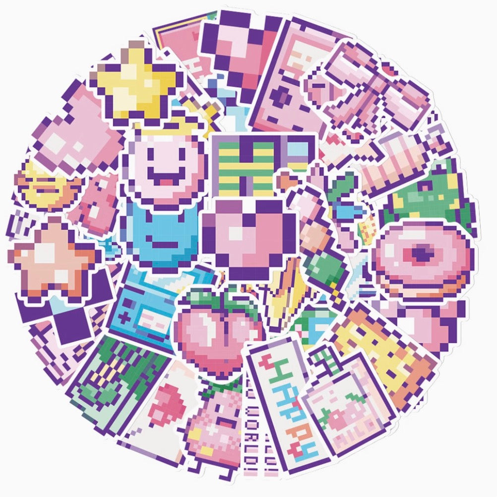 45PCS Pixel INS-Style Cartoon Stickers | Waterproof DIY Decorative Stickers for Phone Case, Water Bottle, Journal, iPad & More
