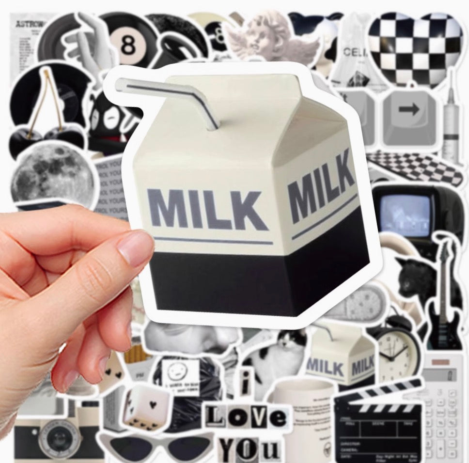 61PCS Black & White Minimalist Stickers | Waterproof DIY Decorative Stickers for Laptop, Journal, Water Bottle, iPad & Phone Case