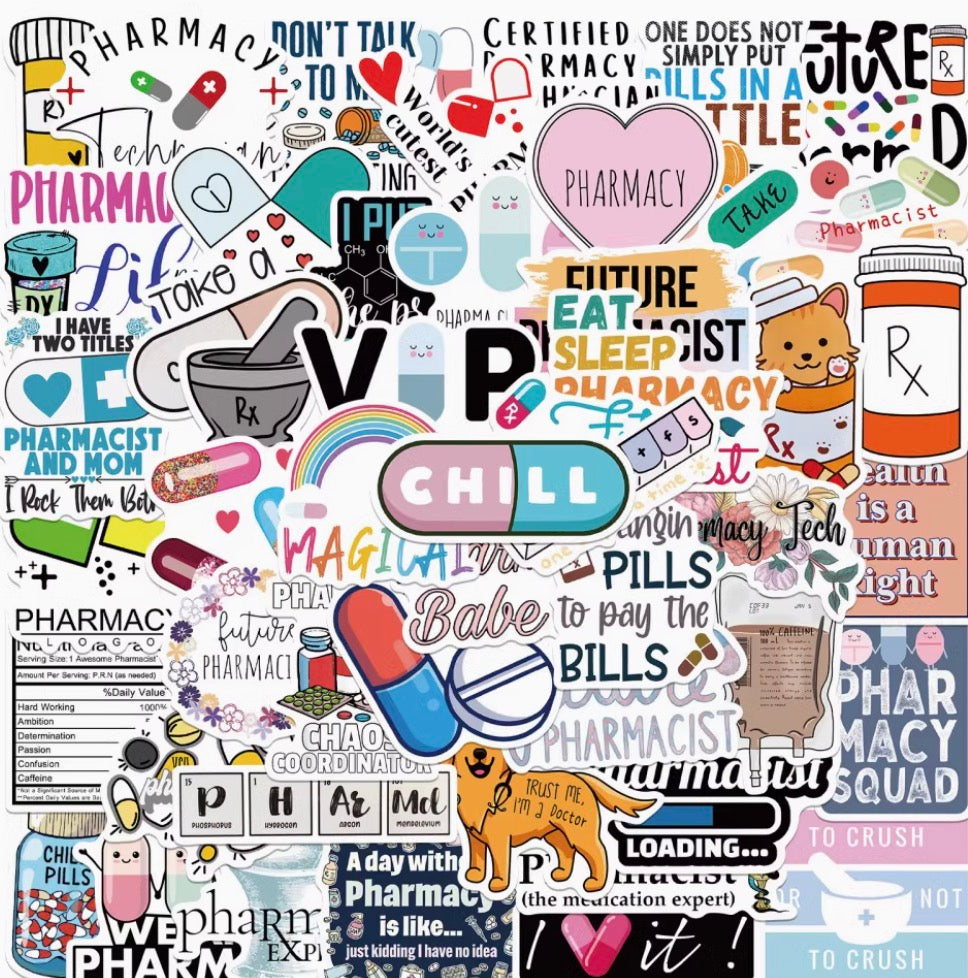 50PCS Pharmacist Stickers | Waterproof Decorative Stickers for Laptop, Journal, Phone Case & More