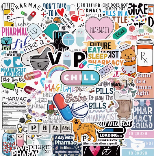 50PCS Pharmacist Stickers | Waterproof Decorative Stickers for Laptop, Journal, Phone Case & More