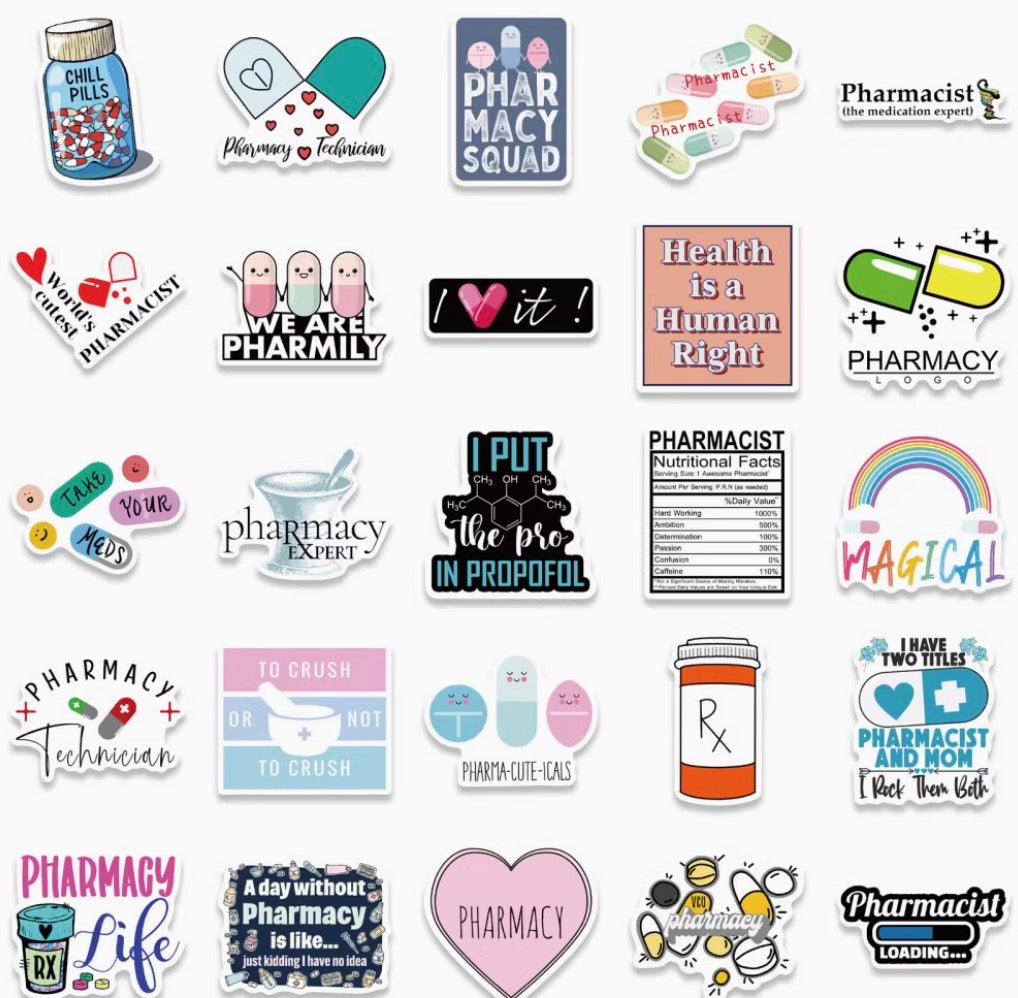 50PCS Pharmacist Stickers | Waterproof Decorative Stickers for Laptop, Journal, Phone Case & More