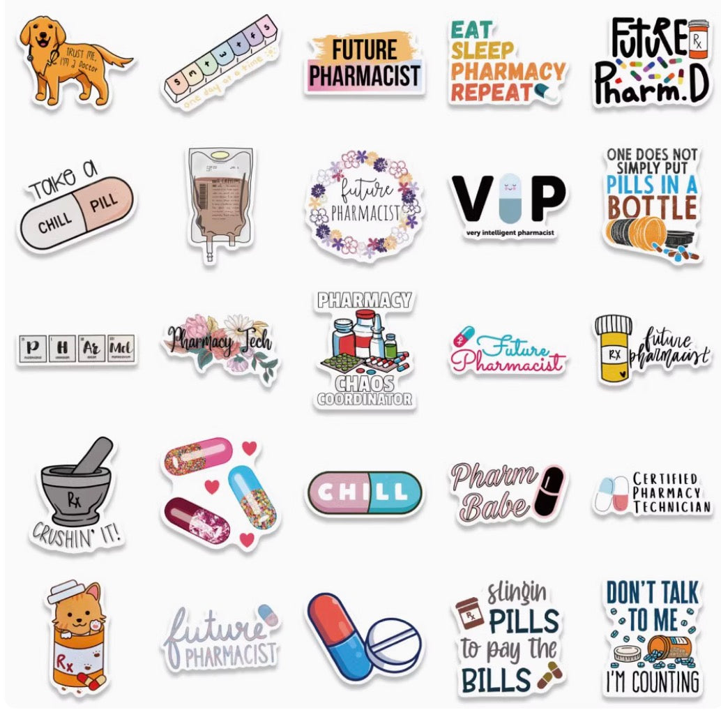 50PCS Pharmacist Stickers | Waterproof Decorative Stickers for Laptop, Journal, Phone Case & More