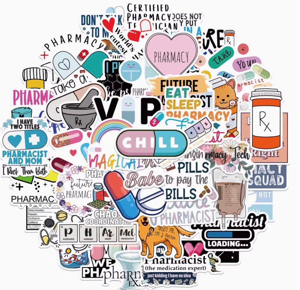 50PCS Pharmacist Stickers | Waterproof Decorative Stickers for Laptop, Journal, Phone Case & More
