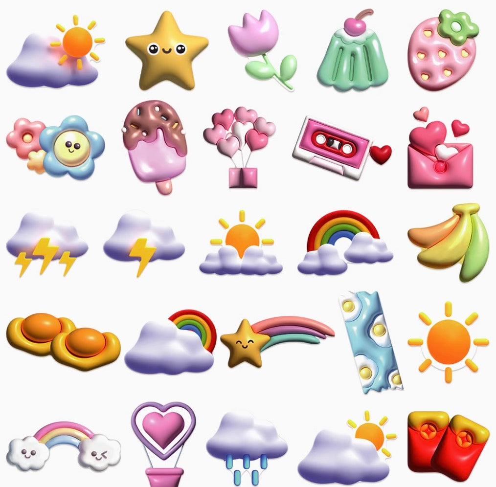 50PCS 3D Bubble Icon Stickers | Waterproof DIY Decorative Stickers for Phone Case, Journal, Water Bottle & More