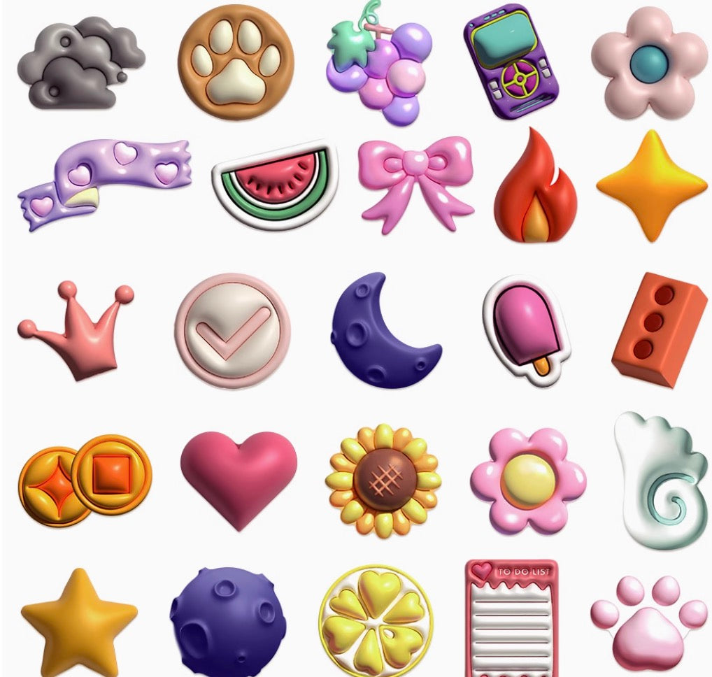 50PCS 3D Bubble Icon Stickers | Waterproof DIY Decorative Stickers for Phone Case, Journal, Water Bottle & More