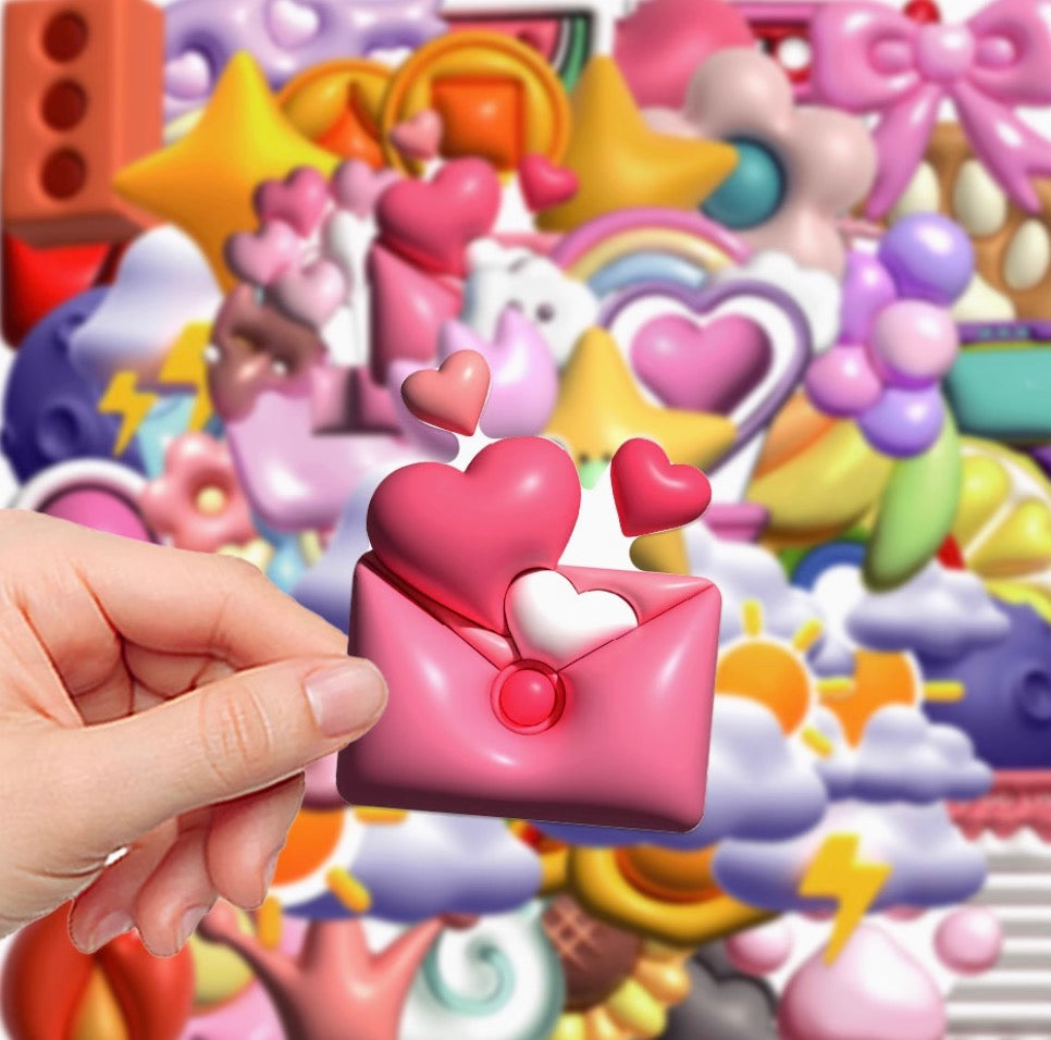 50PCS 3D Bubble Icon Stickers | Waterproof DIY Decorative Stickers for Phone Case, Journal, Water Bottle & More