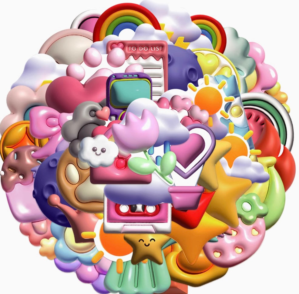 50PCS 3D Bubble Icon Stickers | Waterproof DIY Decorative Stickers for Phone Case, Journal, Water Bottle & More