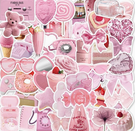 50PCS Pink Stickers | Waterproof DIY Decorative Stickers for Luggage, Laptop, Journal, Phone Case & iPad