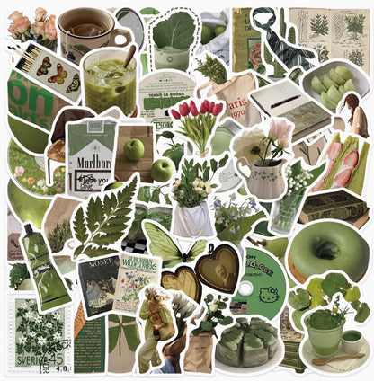 62PCS Enchanted Forest Olive Green Stickers | Waterproof Decorative Stickers for Laptop, Journal, Phone Case & Luggage