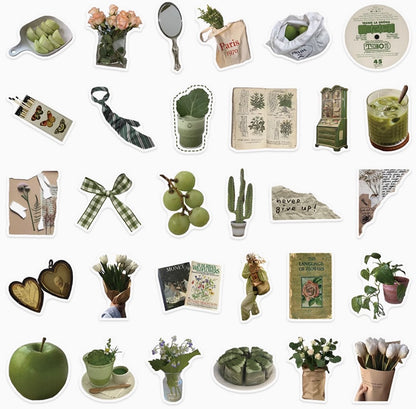 62PCS Enchanted Forest Olive Green Stickers | Waterproof Decorative Stickers for Laptop, Journal, Phone Case & Luggage