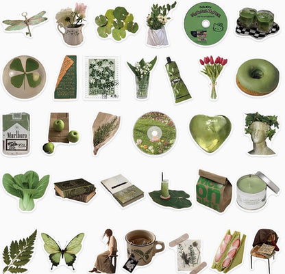 62PCS Enchanted Forest Olive Green Stickers | Waterproof Decorative Stickers for Laptop, Journal, Phone Case & Luggage