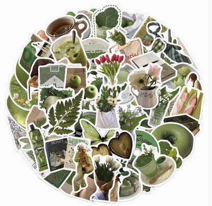 62PCS Enchanted Forest Olive Green Stickers | Waterproof Decorative Stickers for Laptop, Journal, Phone Case & Luggage