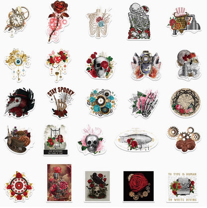 50PCS Steampunk Rose Stickers | Waterproof DIY Decorative Stickers for Phone Case, Journal, iPad & Luggage