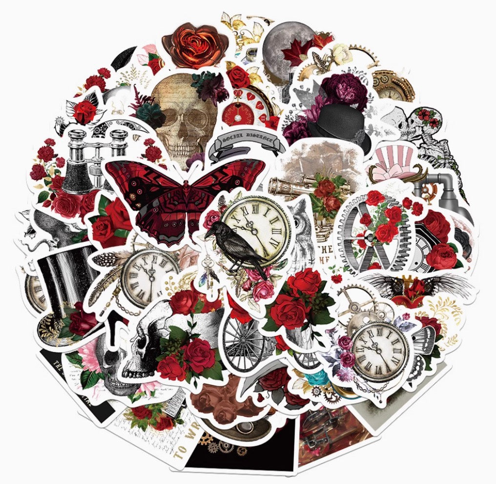 50PCS Steampunk Rose Stickers | Waterproof DIY Decorative Stickers for Phone Case, Journal, iPad & Luggage